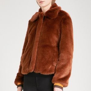 Alesta Faux-Fur Bomber Jacket in Brown
